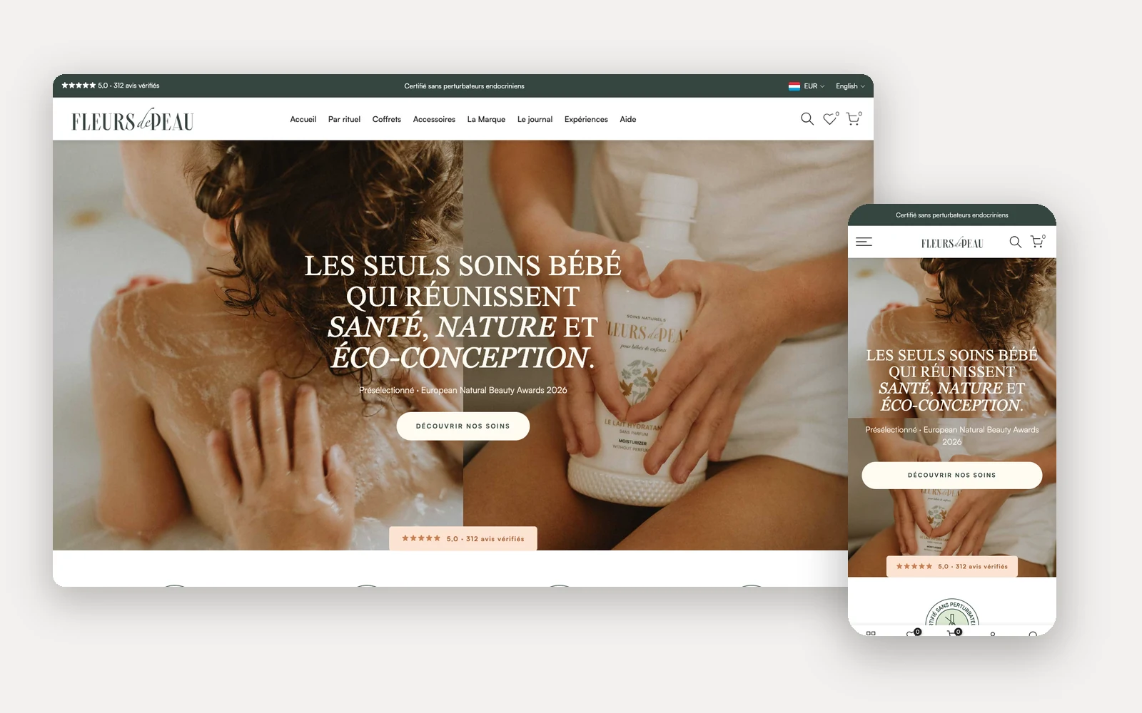 Fleurs de Peau website, desktop and mobile